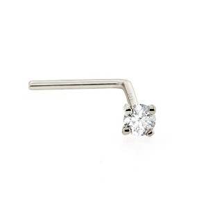 Jewelry Avalanche Solid 14K Gold Diamond L-shape Nose Stud 22G L-bend Nose Ring Stud - 1 of 4