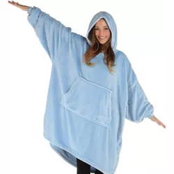 THE COMFY Dream Microfiber Wearable Adult Sized Blanket Hoodie with Plush Oversized Hood, Large Pocket, and Ribbed Sleeve Cuffs, Sky Blue