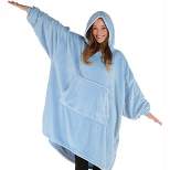 THE COMFY Dream Adult Oversized Microfiber Fleece Wearable Blanket w/Plush Hood, Large Pocket, & Ribbed Sleeve Cuffs, 1 Size Fits All, Sky Blue