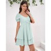 Coolmee Women's Ruffle Wrap Flowy Dress Puff Sleeve Flounce Short Sleeve A Line Mini Dress - 4 of 4
