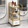 VYNXARIA Beauty Salon Storage Trolley Cart,with Lockable Rolling Wheels,Metal Frame Marbled Board,Drawer Barber Salon Furniture,white - 2 of 4