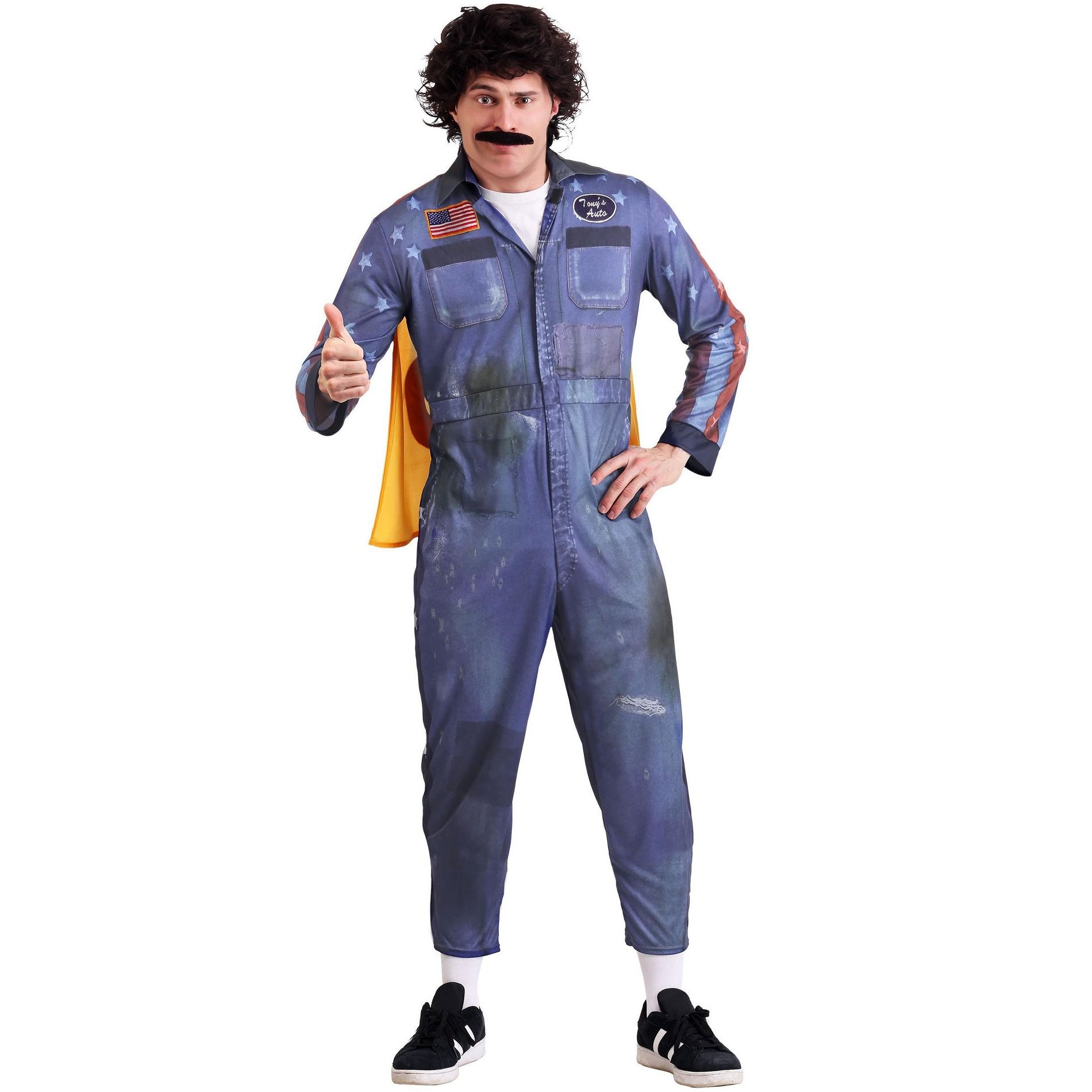 HalloweenCostumes.com 3X  Men  Hot Rod Kimball Halloween Costume for Adults - Plus Size Jumpsuit Outfit with Attached Cape,  Orange/Blue