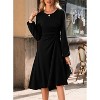 Women's Long Sleeve Ruched Waist Flowy A Line High Low Midi Cocktail Party Dress - 3 of 4