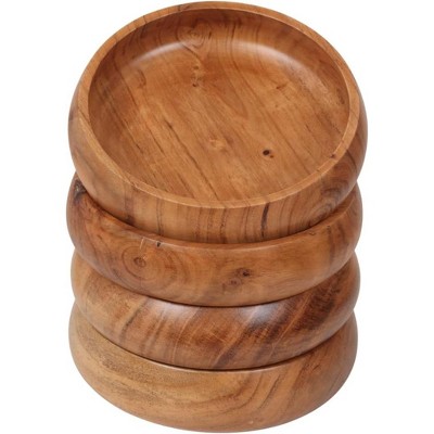 Set of 4 acacia wood bowls 8 x 2 inches (25 oz) with Food safe wood coating | Jointless plates type wood bowl for food | Wooden salad bowls set