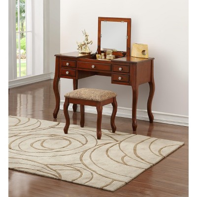 CAVINAS Vanity Desk with Mirror Dressing Table with Flip-top Mirror, Storage Drawers, Makeup Desk with Tufted Seat Stool for Apartment