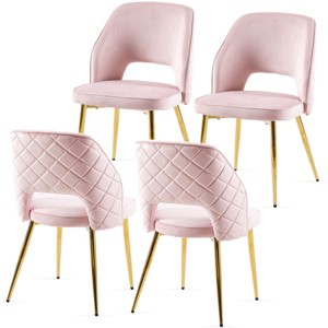 Modern Fabric Upholstered Dining Chairs Set of 4,Metal Leg Hollow Back Kitchen Dining Room Chair,Armless Padded Side Chair-Coolbibila - 1 of 4