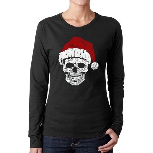 LA Pop Art Santa Skull - Women's Word Art Long Sleeve T-Shirt - 1 of 4