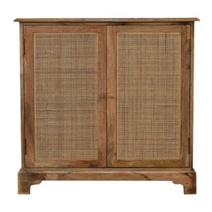 HomeRoots 34" Brown Solid Wood And Textured Rattan Accent Cabinet With Two Doors - 1 of 4