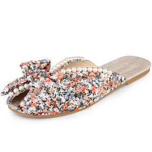 Perphy Women's Peep Toe Pearl Decor Slip-on Flat Slides Mules - 1 of 4