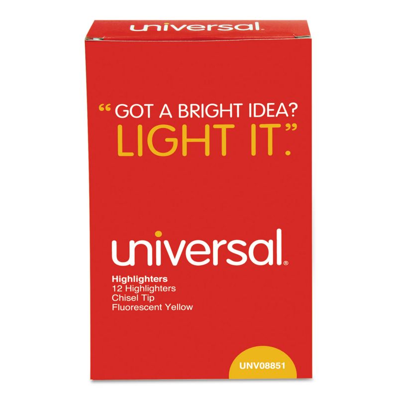UNIVERSAL Pocket Clip Highlighter Chisel Tip Fluorescent Yellow Ink Dozen 08851, 2 of 9