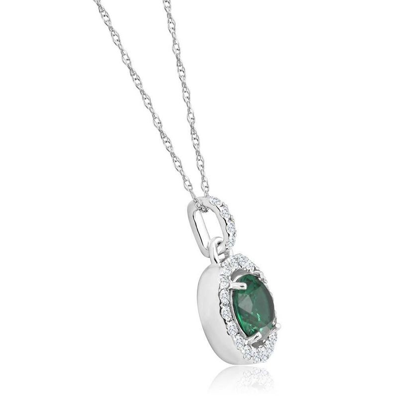 Pompeii3 1 1/2Ct Emerald Diamond Halo Pendant Women's 10k White Gold Necklace 18" Length, 2 of 6