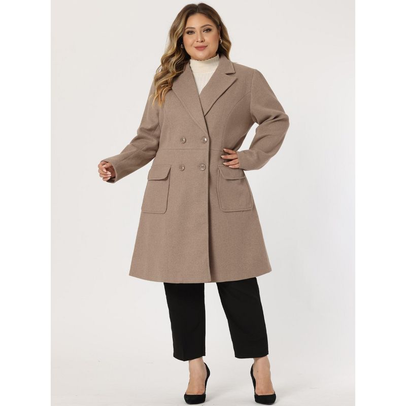 Agnes Orinda Women's Plus Size Winter Notched Lapel Double Breasted Long Overcoats, 4 of 7
