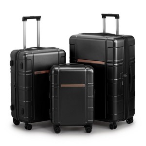 Karl Home Luggage 24  inch Suitcase PC ABS with TSA Lock Expandable Spinner Carry on Hardshell Lightweight Black - 1 of 4