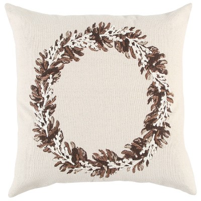 20"x20" Oversize Poly Filled Home Wreath Square Throw Pillow Brown - Rizzy Home