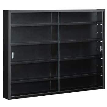 HOMCOM 5-storey Wall Shelf Display Cabinet, Shotglass Display Case w/2 Glass Doors and 4 Adjustable Shelves
