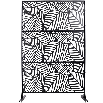 Grungis Matrix Metal Decorative Patio Screens,Freestanding Decorative Privacy Fence Panels with Leaf Pattern for Deck Balcony,76" H×48" W