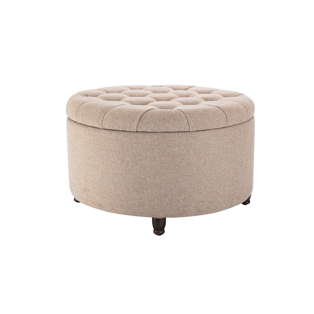 Photos - Pouffe / Bench Large Round Tufted Storage Ottoman with Lift Off Lid Light Brown - WOVENBY