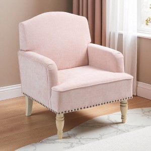 Small Polyester Accent Chair with Nailhead Trim and Wood Legs - 1 of 4