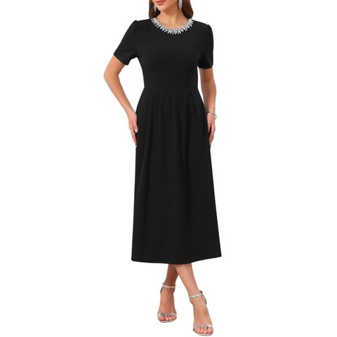 Женские платья INSPIRE CHIC Women's Evening Cocktail Beaded Rhinestones Crewneck Short Sleeve A-Line Formal Dress X-Large Black