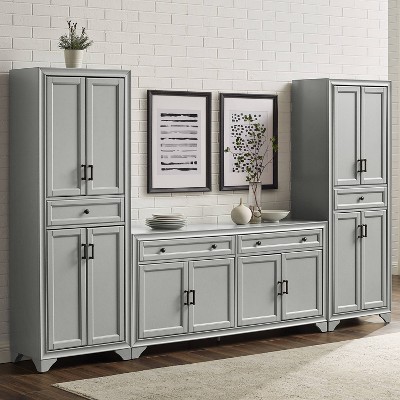 Tara Distressed Gray Modern Farmhouse Sideboard and Pantry Set