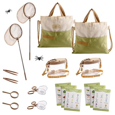 ROBOTIME Nature Exploration Toys, 2 Sets Outdoor Explorer Kit with Tools, Butterfly Net and Carry Bag for Kids Ages 3-12, Green, 11.42"*6.89"*8.86"