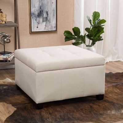 CAVINAS Square Storage Ottoman Bench,Upholstered Ottoman with Tufted Top for Living Room,Bedroom,Beige/Ivory