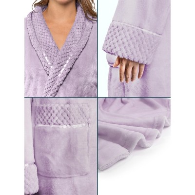 Lavender Plush Fleece Robe with Satin Trim and Waffle Cuff
