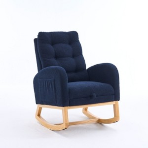 Kumasinova Plush Teddy Fabric Modern Accent Rocing Chair with Extandable Footrest&Side Pockets,Versatile Armchair Rocker with 300lbs Max - 1 of 4