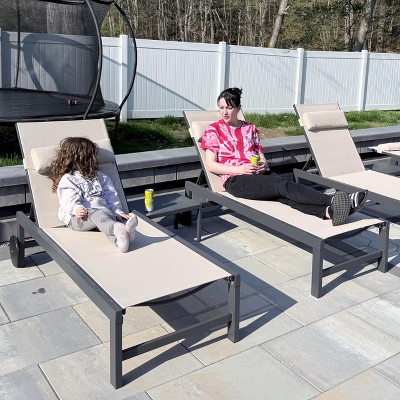 PURPLE LEAF Outdoor Lounge Chair Set Aluminum Patio Chaise Lounger with Side Table and Pillow for Outside Pool Beach Sunbathing Tanning Recliner