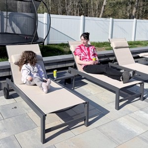 PURPLE LEAF Outdoor Lounge Chair Set Aluminum Patio Chaise Lounger with Side Table and Pillow for Outside Pool Beach Sunbathing Tanning Recliner - 1 of 4