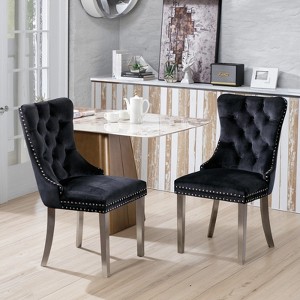 Racxily Velvet Dining Chairs Set of 2,  w/ Chrome Stainless Steel Plating Legs, Nailhead Trim, Button Tufted Parsons Dining Room Chair - 1 of 4
