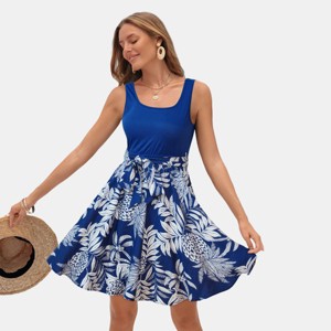 Women's Elegant Tropical Print Sundress with Knot Waist Detail - Cupshe - 1 of 4