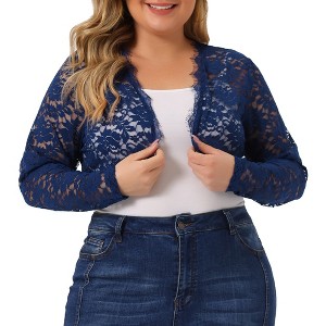 Agnes Orinda Women's Plus Size Long Sleeve Lace Sheer Shrug Open Front Crop Cardigans - 1 of 4