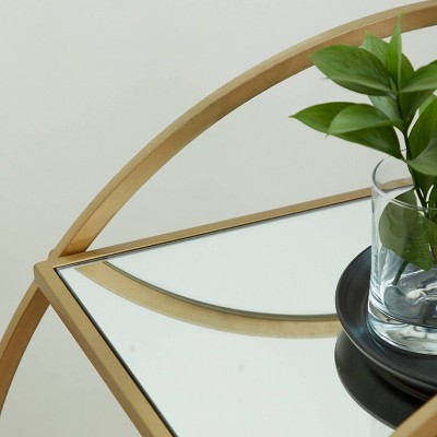 Elegant Gold Metal Bar Cart with Mirrored Shelves and Wheels