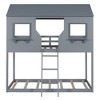 Twin over Twin House Bunk Bed with Roof and Window, Wood Floor Bunk Bed Frame with Guardrail Ladder for Kids Teens - 4 of 4