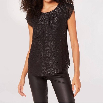 Women's Animal Print Lurex Tulip Sleeve Top - APRICOT