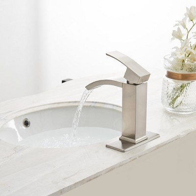 Brushed Nickel Single-Handle Waterfall Bathroom Faucet with Drain