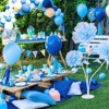 Wikineon Giant Artificial Flower for Reception Decoration: 5.58 ft Blue Huge Artificial Silk Flowers with Standing Base for Wedding and so on - 2 of 4