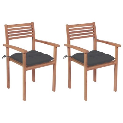 vidaXL Patio Chairs 2 pcs with Anthracite Cushions Solid Teak Wood