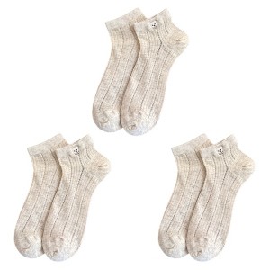 Anna-Kaci 3-Pack Women's Ribbed Cotton Ankle Socks with Embroidered Bear and Moisture-Wicking Comfort - 1 of 4