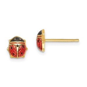 Black Bow Jewelry 7mm Red Ladybug Post Earrings in 14k Yellow Gold and Enamel - 1 of 4