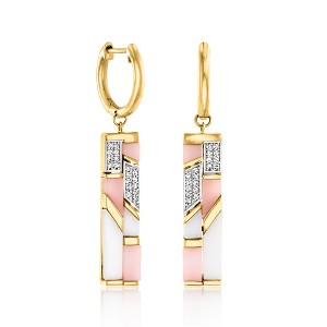Ross-Simons Pink and White Opal Drop Earrings With .10 ct. t.w. White Topaz in 18kt Gold Over Sterling - 1 of 3