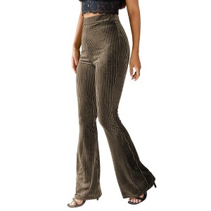 Coolmee Women Velvet Elastic High Waisted Wide Leg Palazzo Pants Bell Bottom Long Trousers - 1 of 4