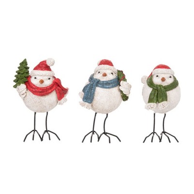 Transpac Set of 3 Multicolored Resin Bird Figurines with Scarves Decorative Objects for Christmas Tabletop or Mantel