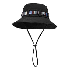 Anna-Kaci Wide Brim Bucket Hat with Colorful Ribbon Trim Breathable Mesh Lining and Adjustable Chin Strap for Outdoor Use - 1 of 4