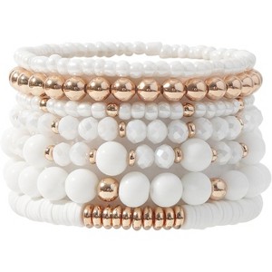 Bohemian Stackable Gold Plated Beaded Stretch Bracelets Elastic Layering Bracelets Set - 1 of 4
