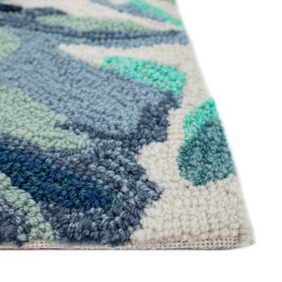 Hand-Tufted Blue and Aqua Palm Leaf Wool Area Rug