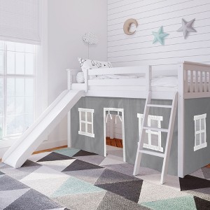 Max & Lily Twin Loft Bed, Solid Wood Low loft Bunk beds for Kids with Slide and Curtain - 1 of 4