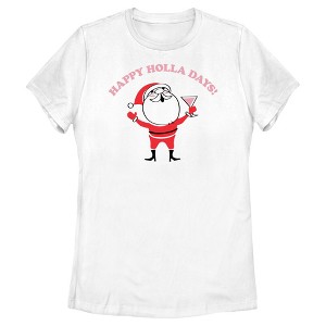 Women's Lost Gods Happy Holla Days Cartoon Santa T-Shirt - 1 of 4