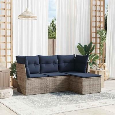 vidaXL 4 Piece Patio Sofa Set with Cushions  Poly Rattan